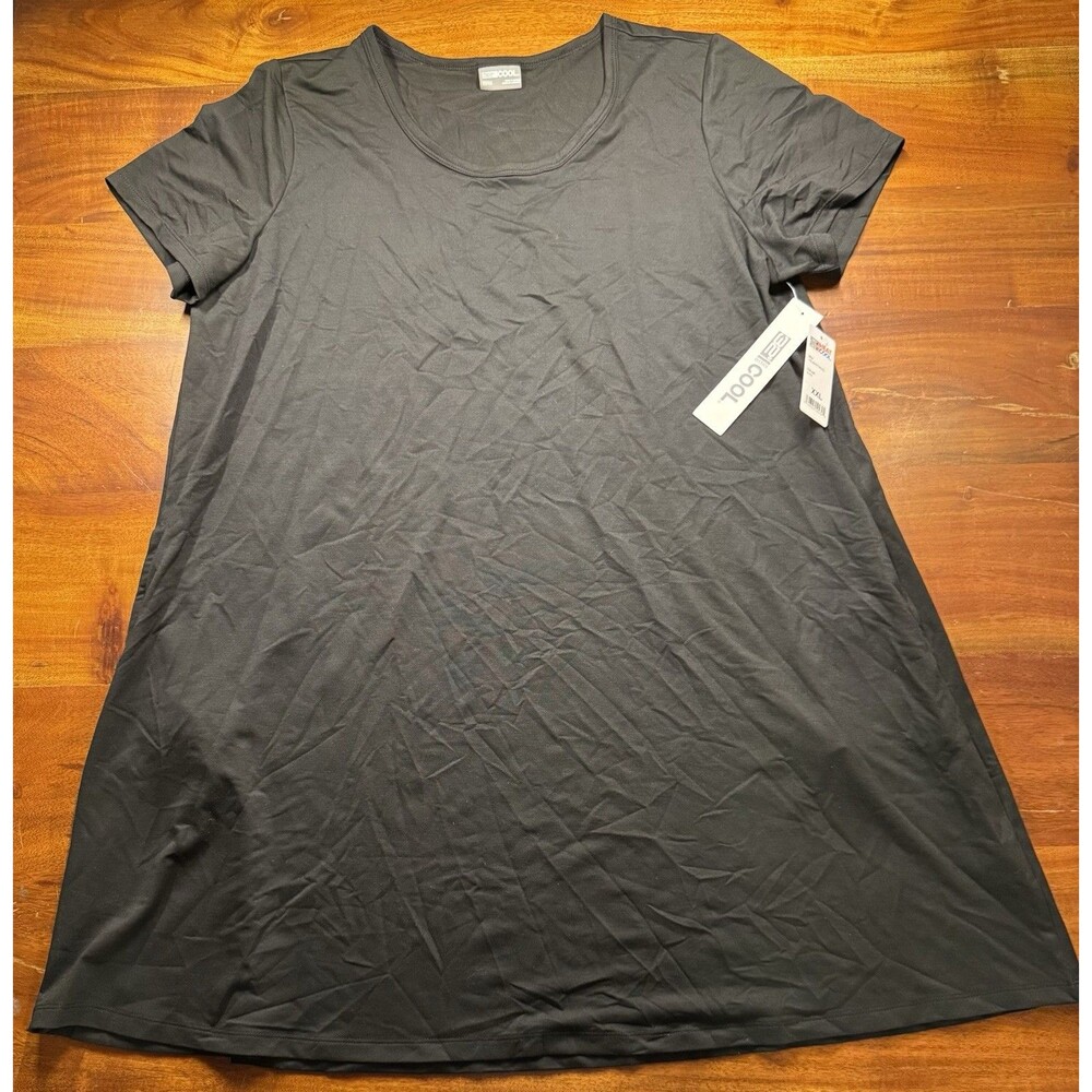 32 Degrees Cool Knit Dress Womens XXL Black Short Sleeve Crew Neck Pockets NWT
